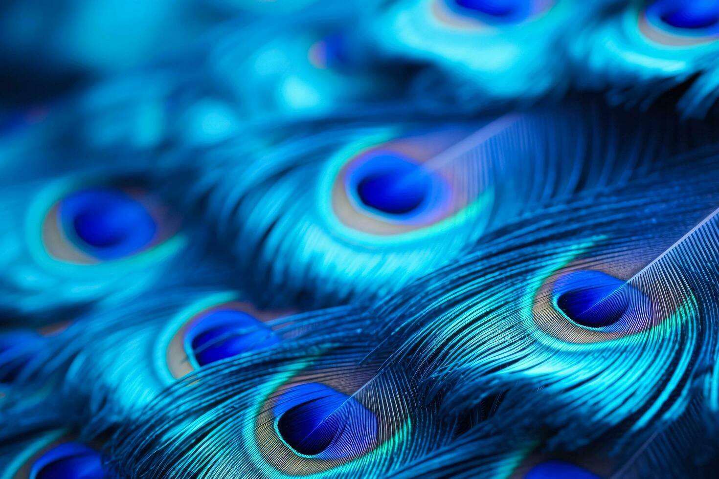 Macro shots of vivid peacock feathers background with empty space for text photo