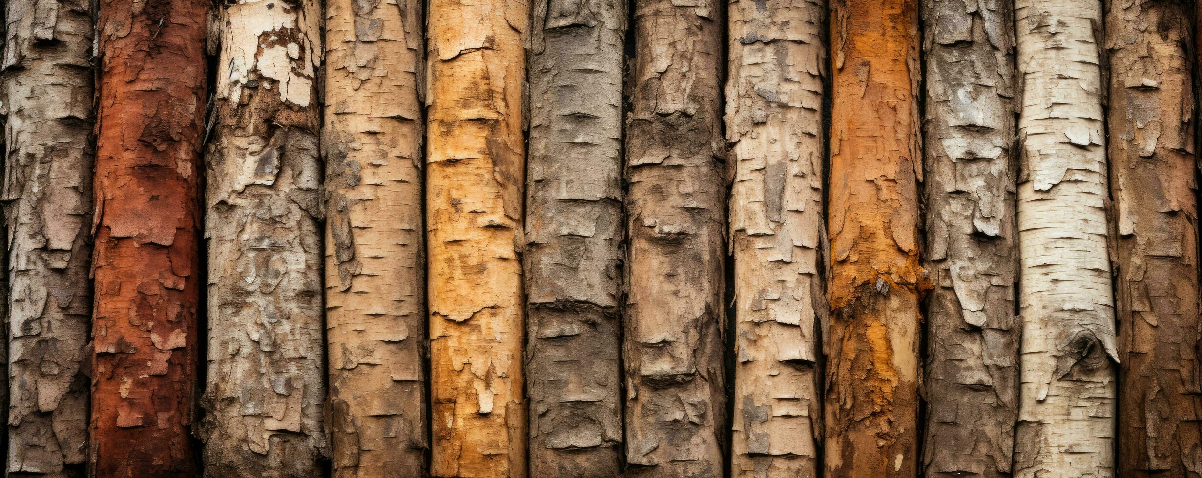 Bark textures of various forest trees background with empty space for text photo