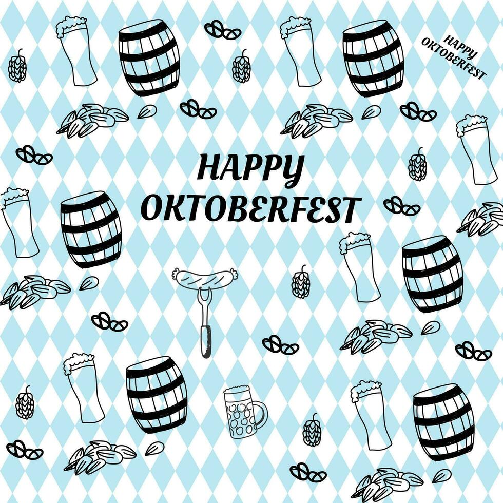 Background with Oktoberfest lettering, holiday garland buntings vector