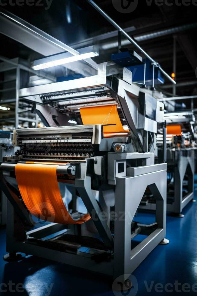 Industrial loom machines in action background with empty space for text photo