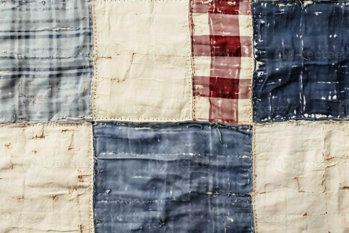 Detailed patchwork fabric pattern from a textile factory isolated on a white background photo