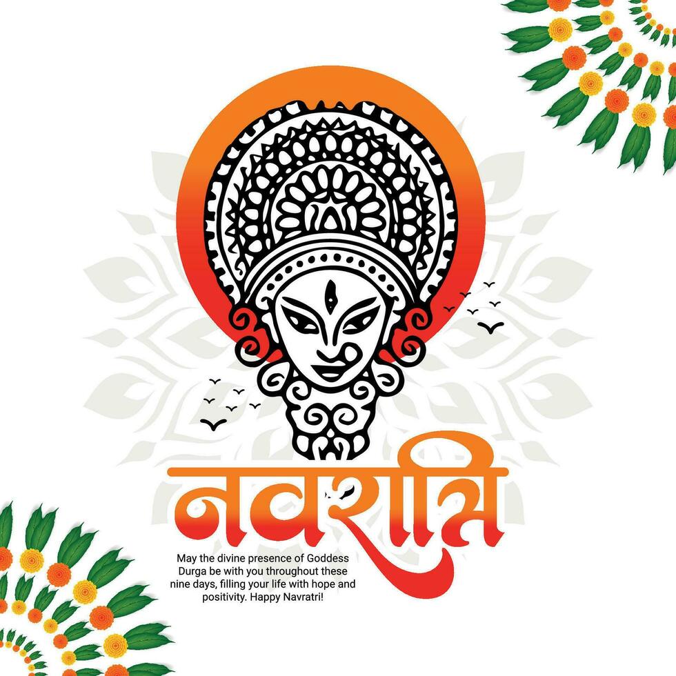 Durga puja and happy Navratri Indian goddess worship festival Social Media Post Banner Template, In Hindi Navratri Means Navratri. vector