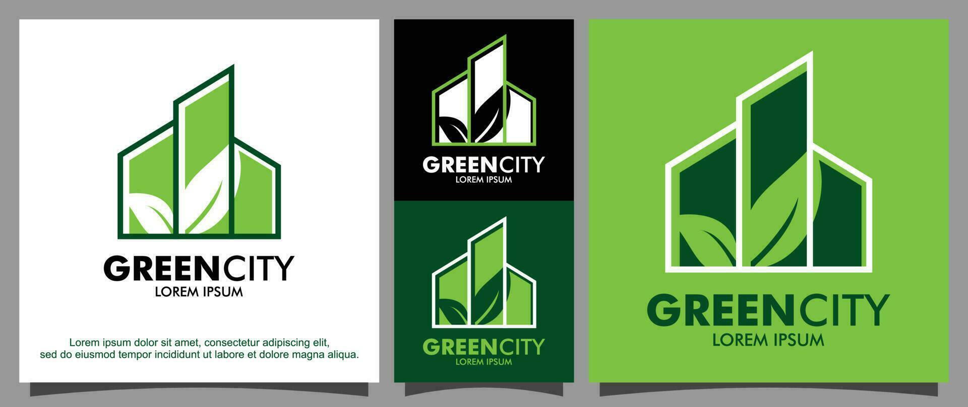 Green city with eco-friendly tall buildings logo template vector