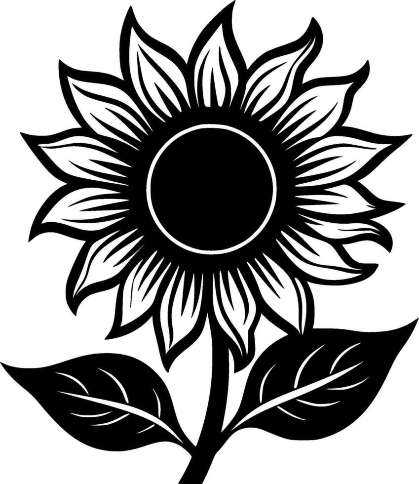 Sunflower, Black and White Vector illustration