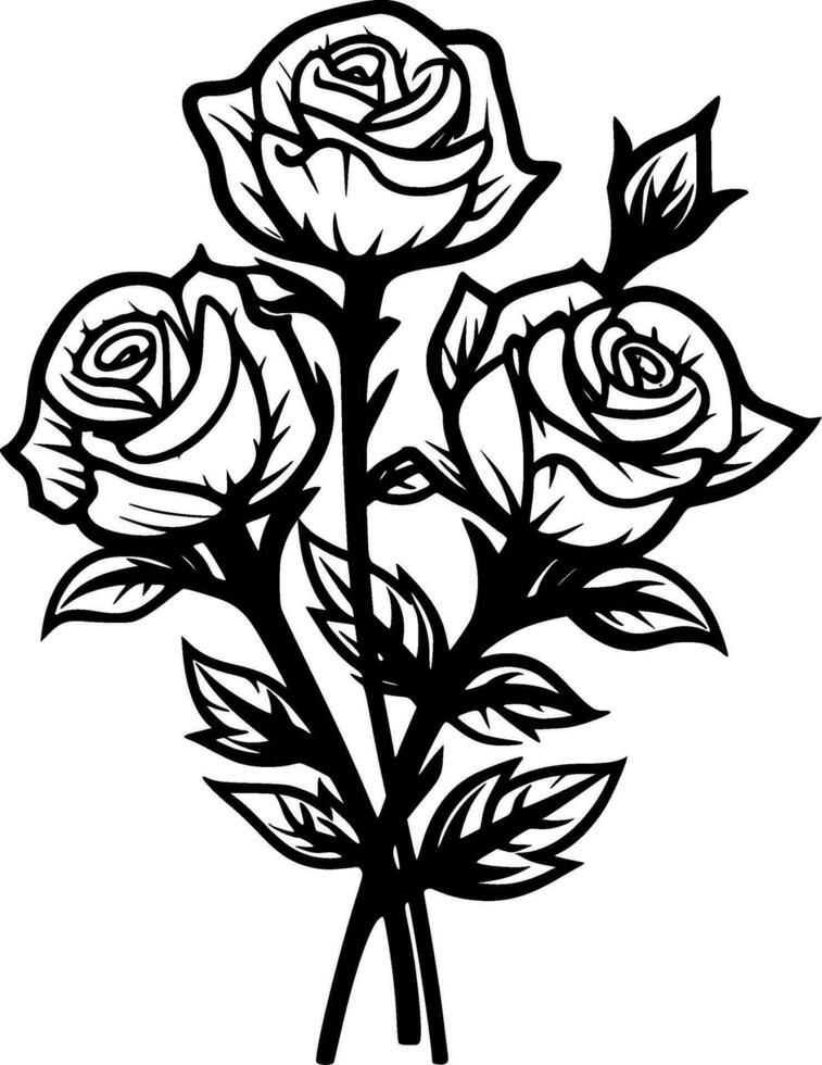 rosas - negro y blanco aislado icono - vector ilustración