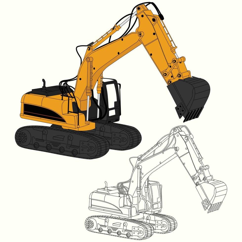excavator vector and line art