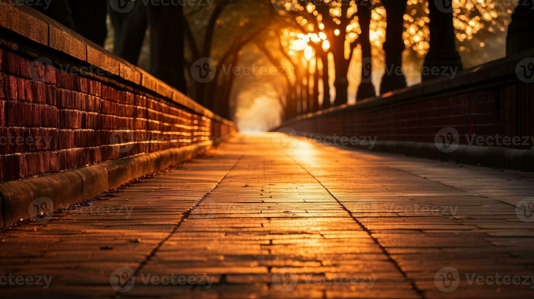 Shadow lines of an old brick bridge at sunrise background with empty space for text photo