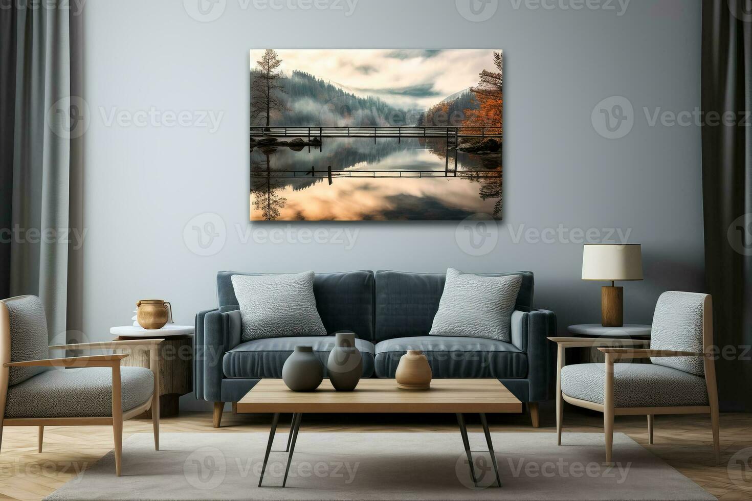 Modern and age old bridges mirrored in serene waters minimalistic canvas photo