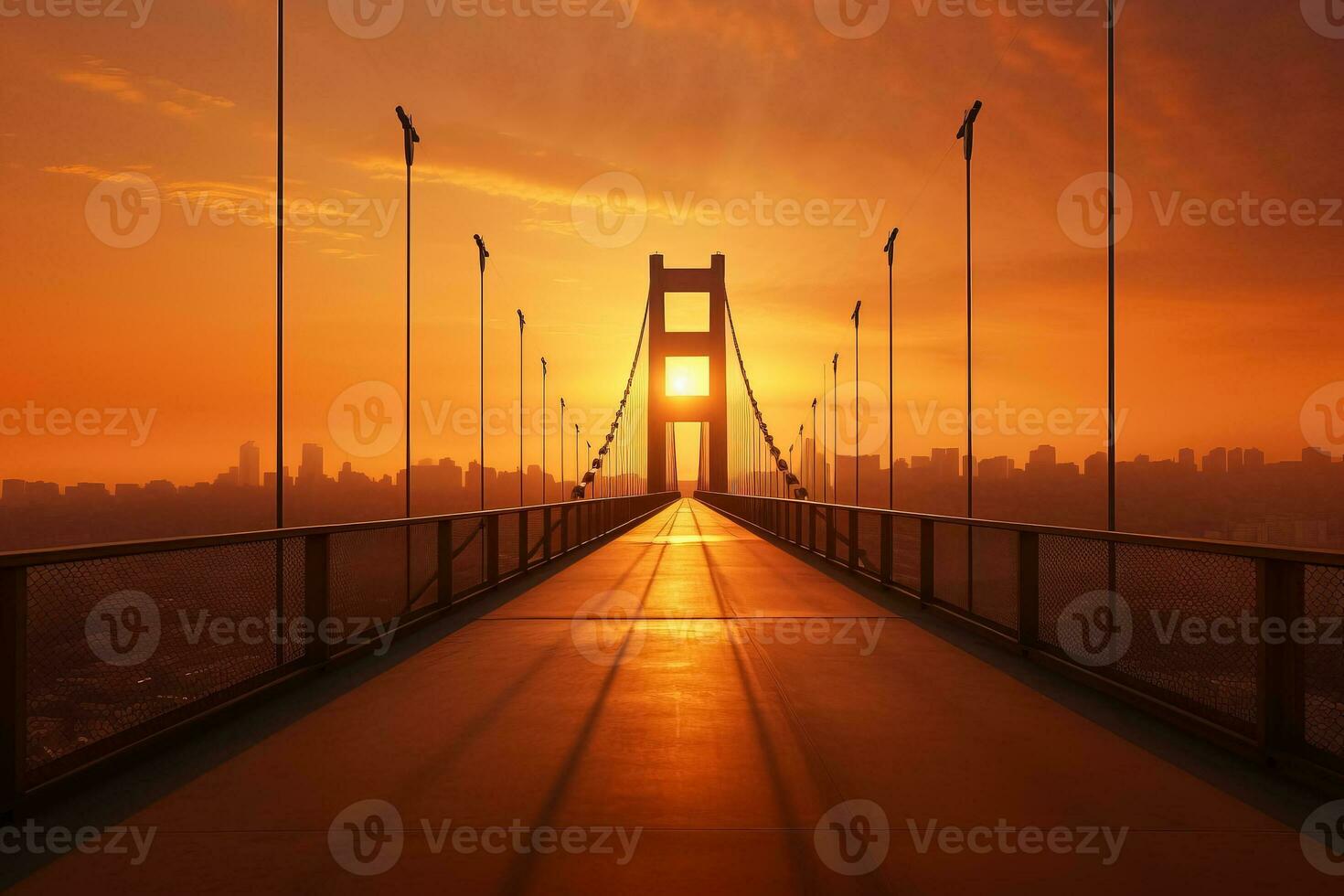 Contemporary suspension bridge at sunset minimalist style background with empty space for text photo