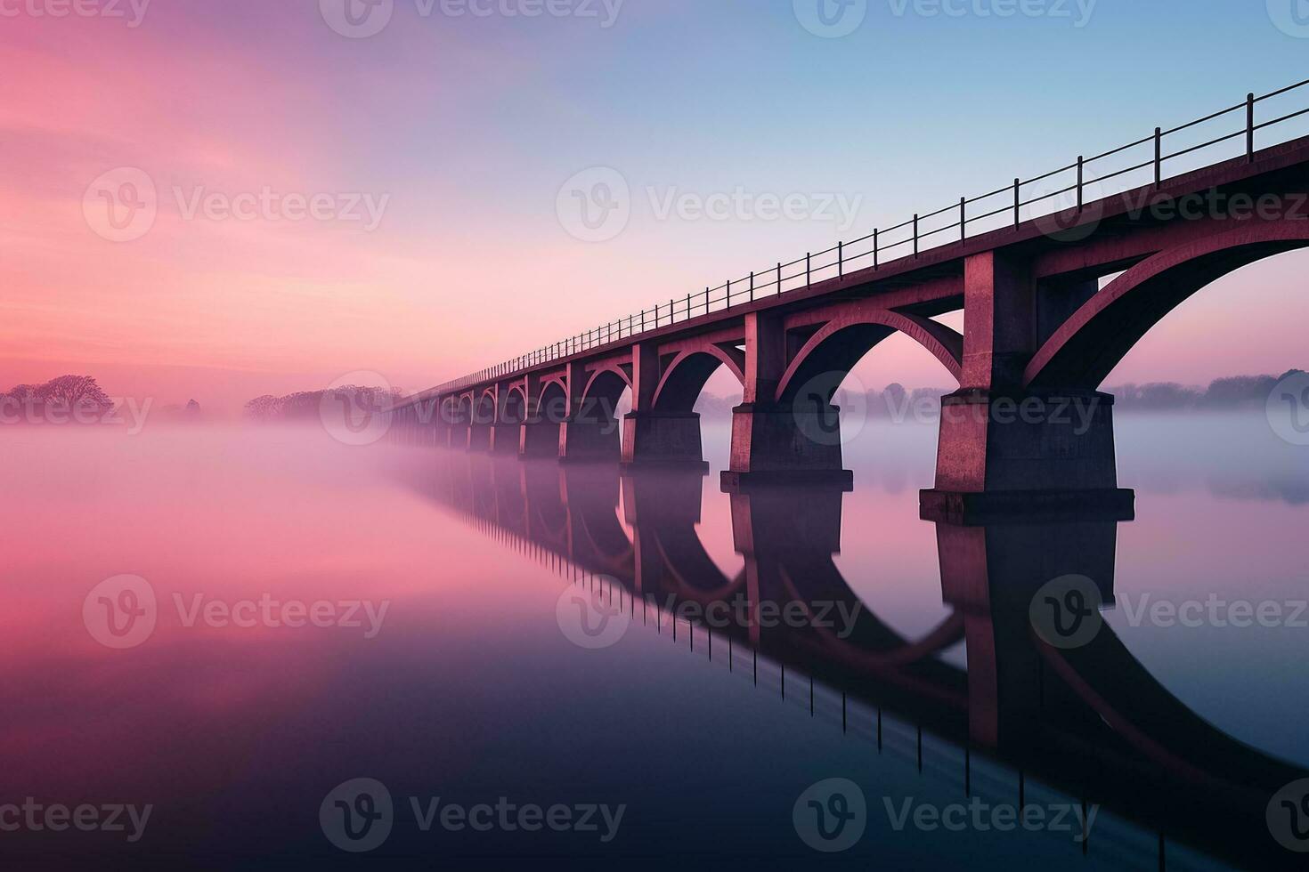 Silhouetted bridges against pastel sky gradients offer minimalist enchantment photo