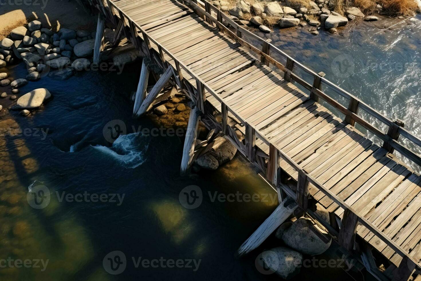 Aerial view of old wooden covered bridge background with empty space for text photo