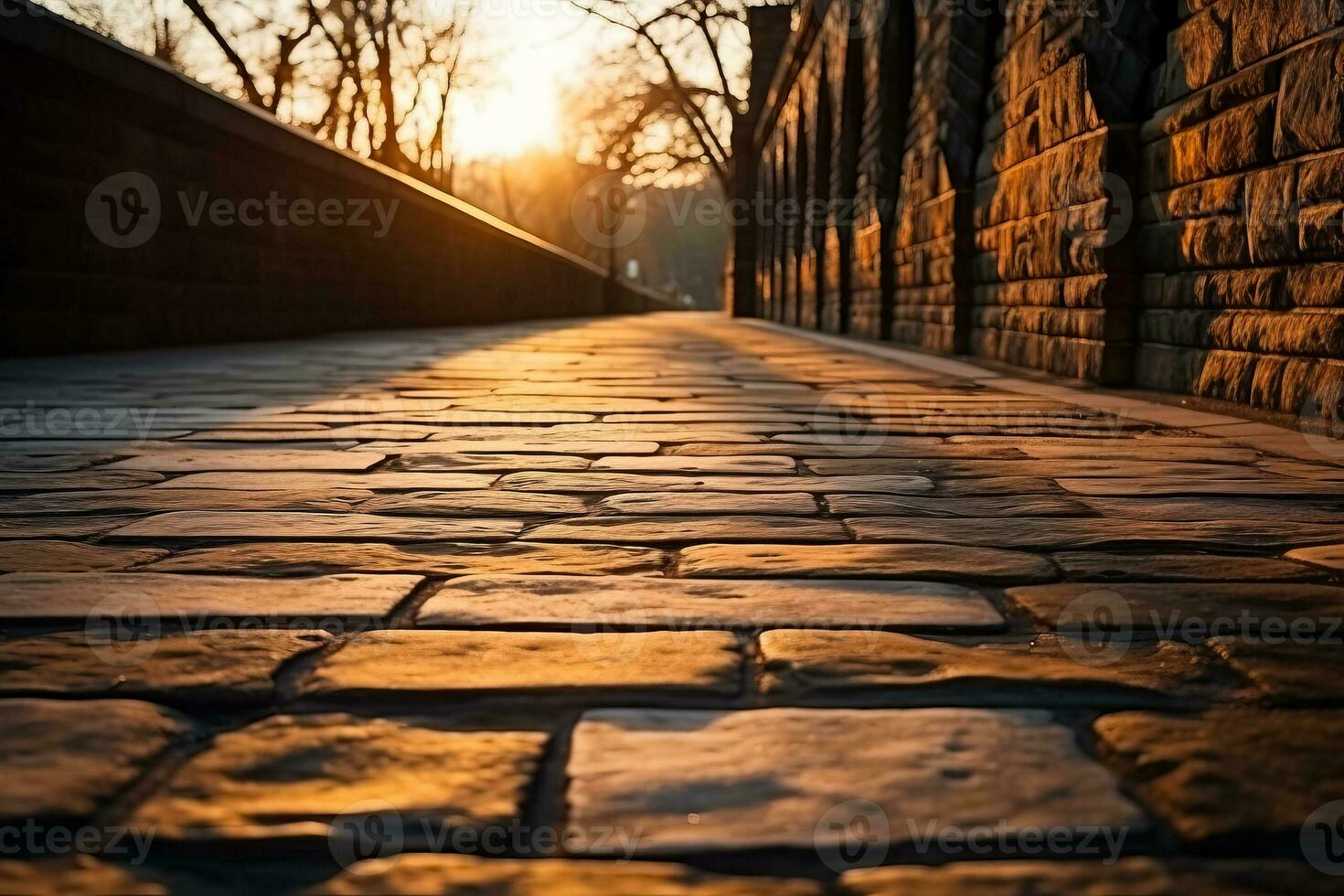 Shadow lines of an old brick bridge at sunrise background with empty space for text photo