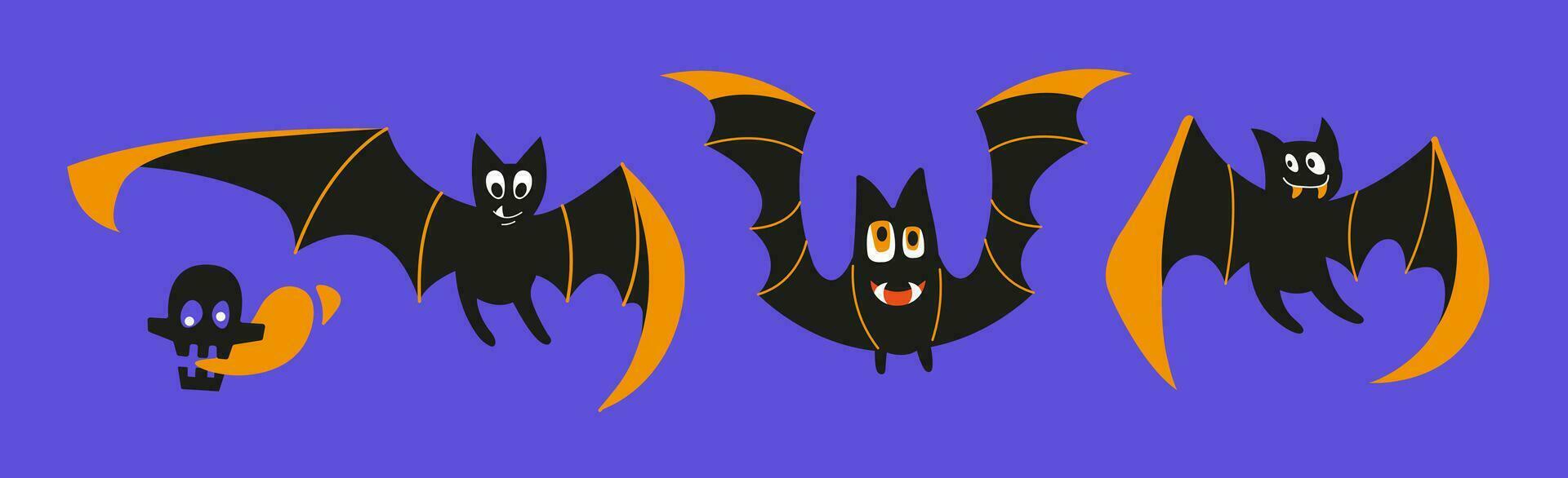 Set of illustrations of bats. Awesome vector elements for Halloween. Use it for your party. Flat vector illustration