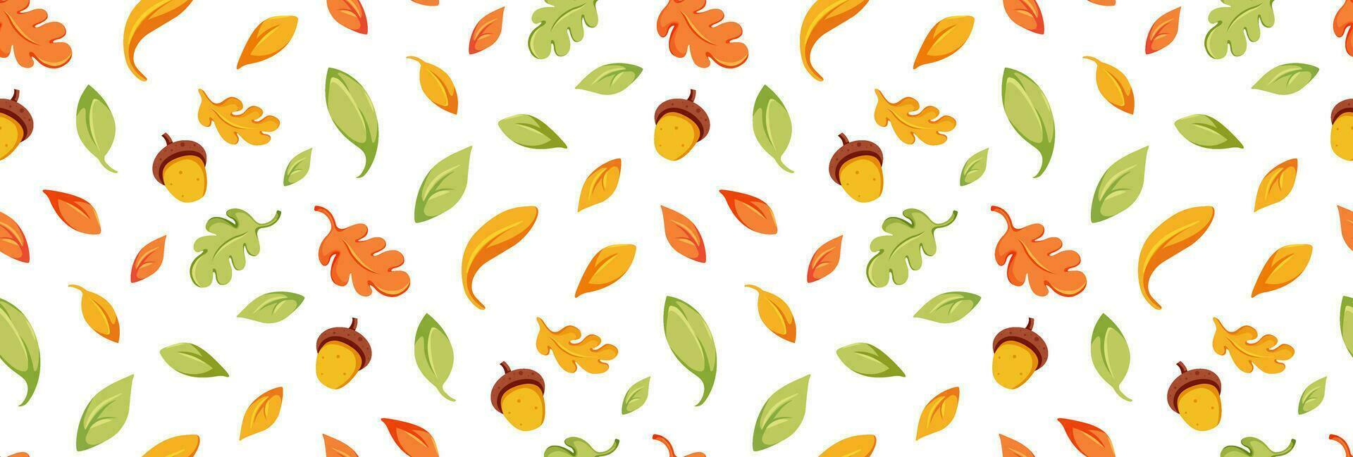 Autumn seamless Pattern. Autumn falling leaves and acorns. Vector flat illustration. Pattern for background, printing on wrapping paper, wallpaper or fabric.
