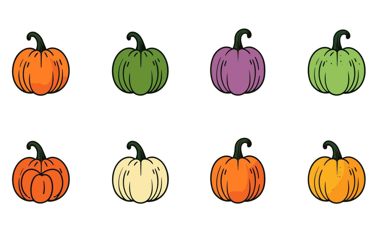 set of simple pumpkin vector flat design