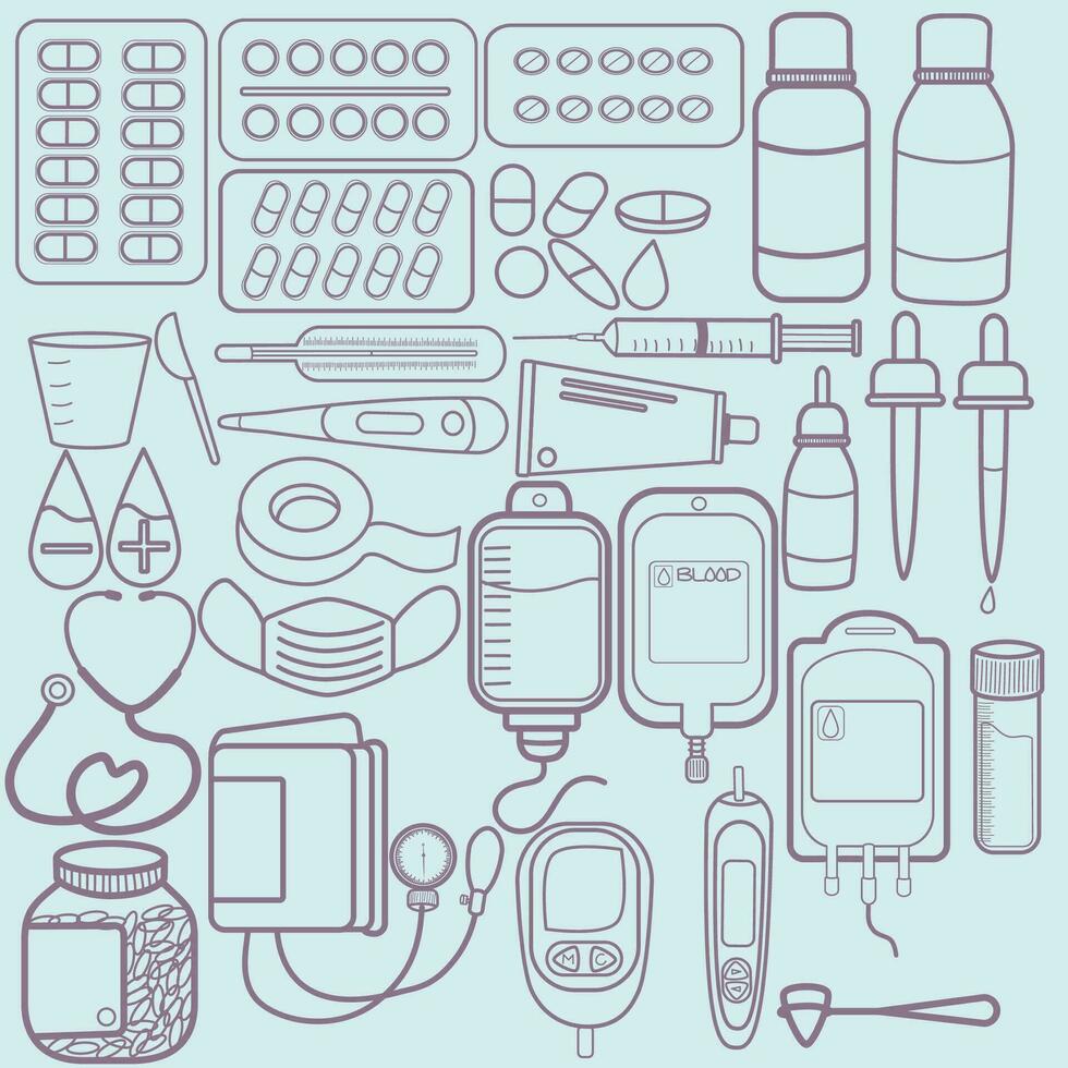 Medical tools doodle illustration vector