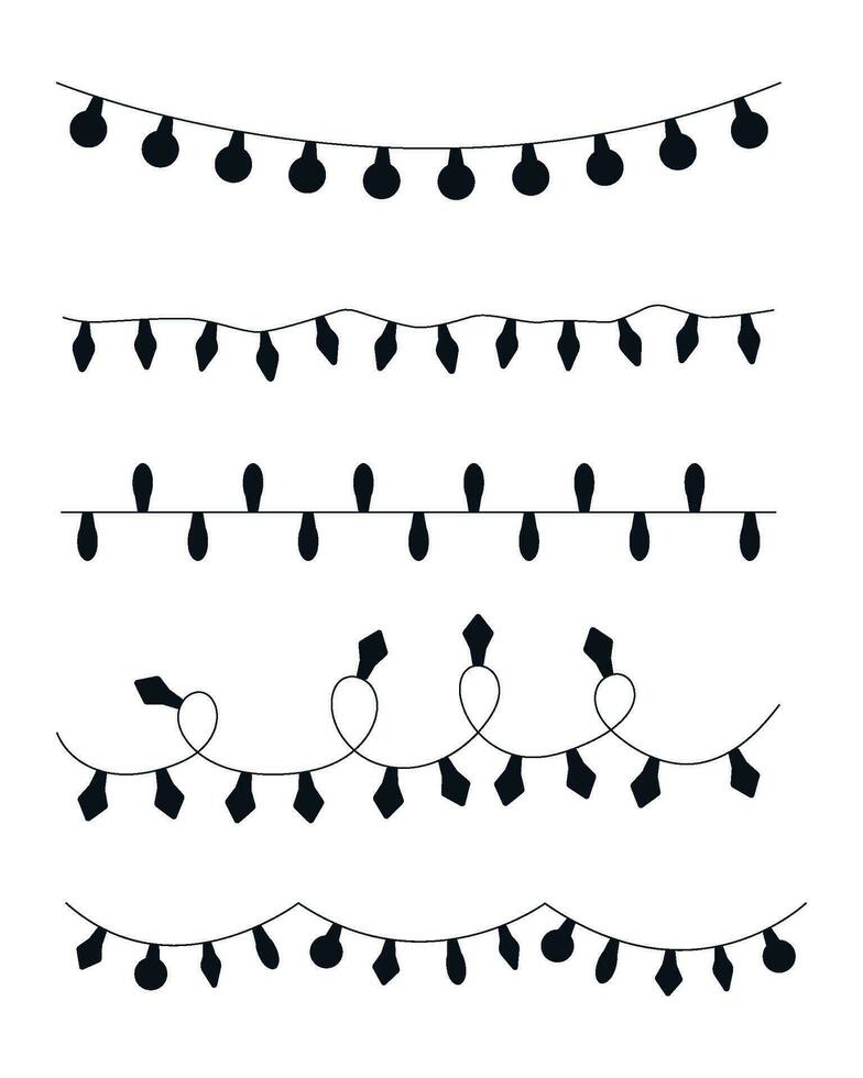 Black christmas lights set. Xmas light strings vector