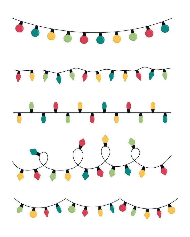 Flat christmas lights set. Xmas light strings vector