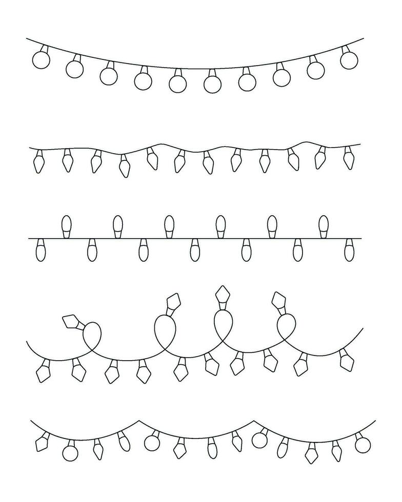 Outline christmas lights set. Xmas light strings vector