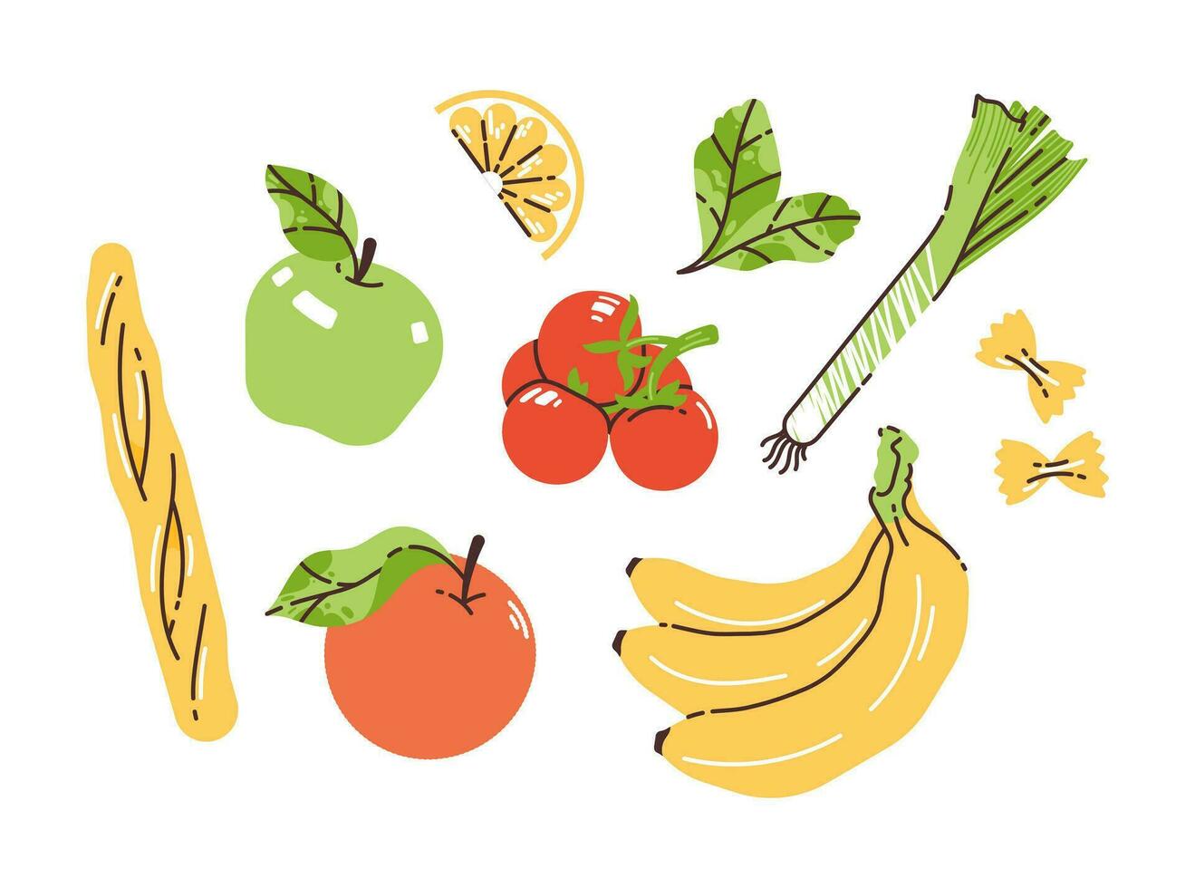 colocar, colección de vegetales y frutas plano moderno vector ilustración