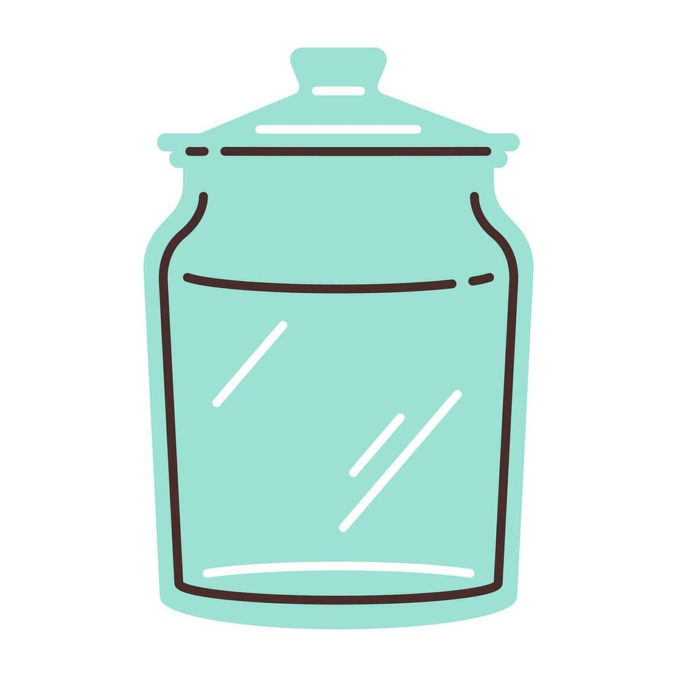 Glass jar with lid, container for cereals. Flat modern vector illustration.