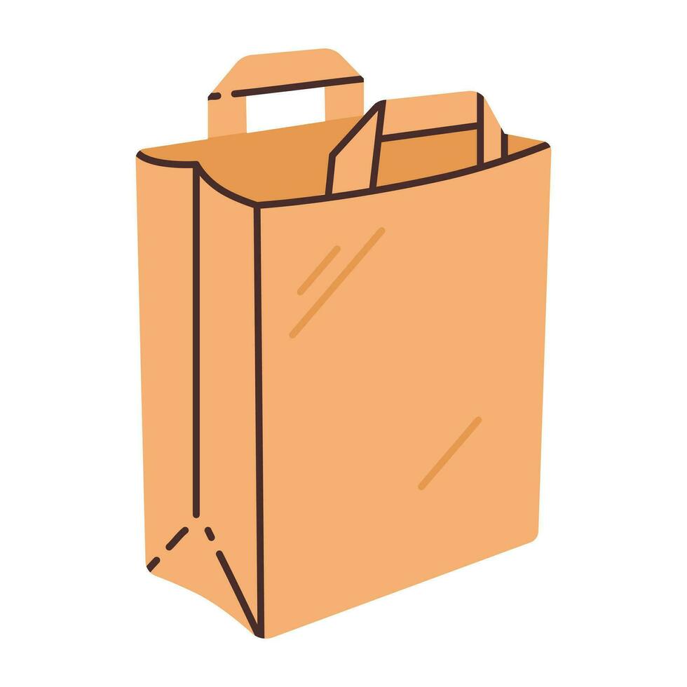 Respetuoso del medio ambiente papel bolso para compras en un Tienda aislado en un blanco antecedentes. cero desperdicio compras. plano moderno vector ilustración.