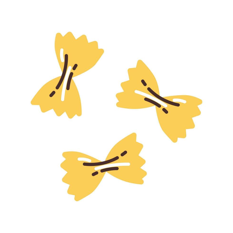 Pasta in the shape of bows isolated on a white background. Flat modern vector illustration.