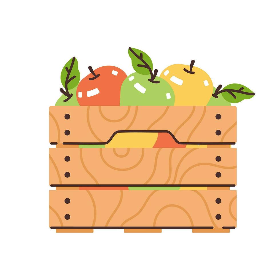 de madera caja con manzanas cero desperdicio compras. plano moderno vector ilustración.