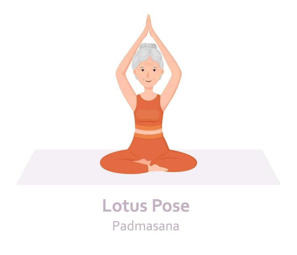 Lotus Yoga pose. Padmasana. Elderly woman practicing yoga asana