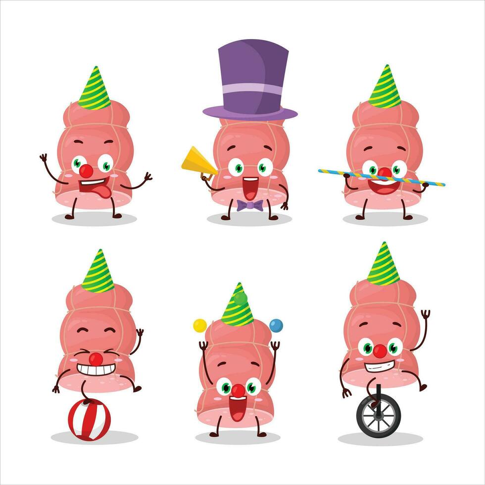 Cartoon character of boiled sausage with various circus shows vector