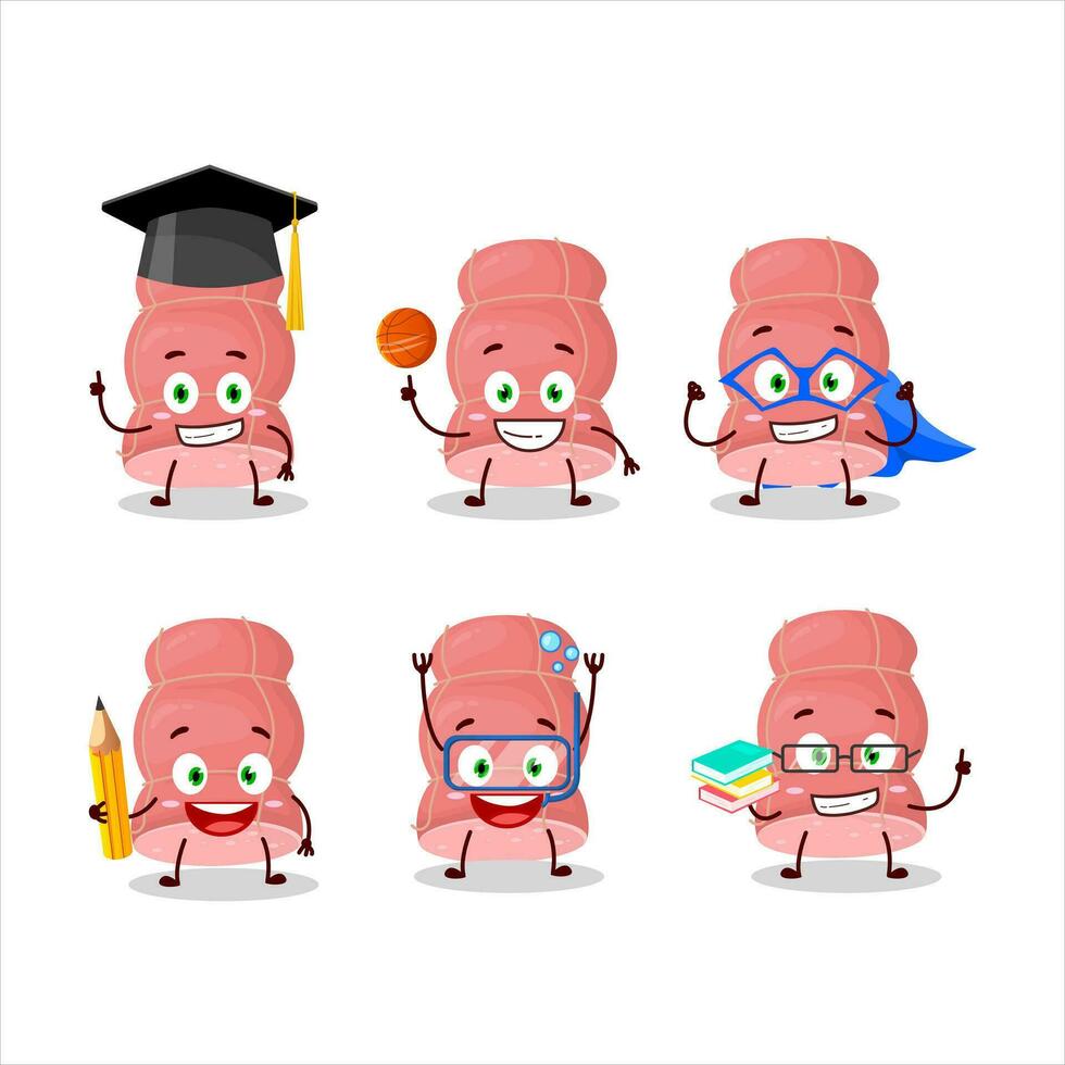 School student of boiled sausage cartoon character with various expressions vector