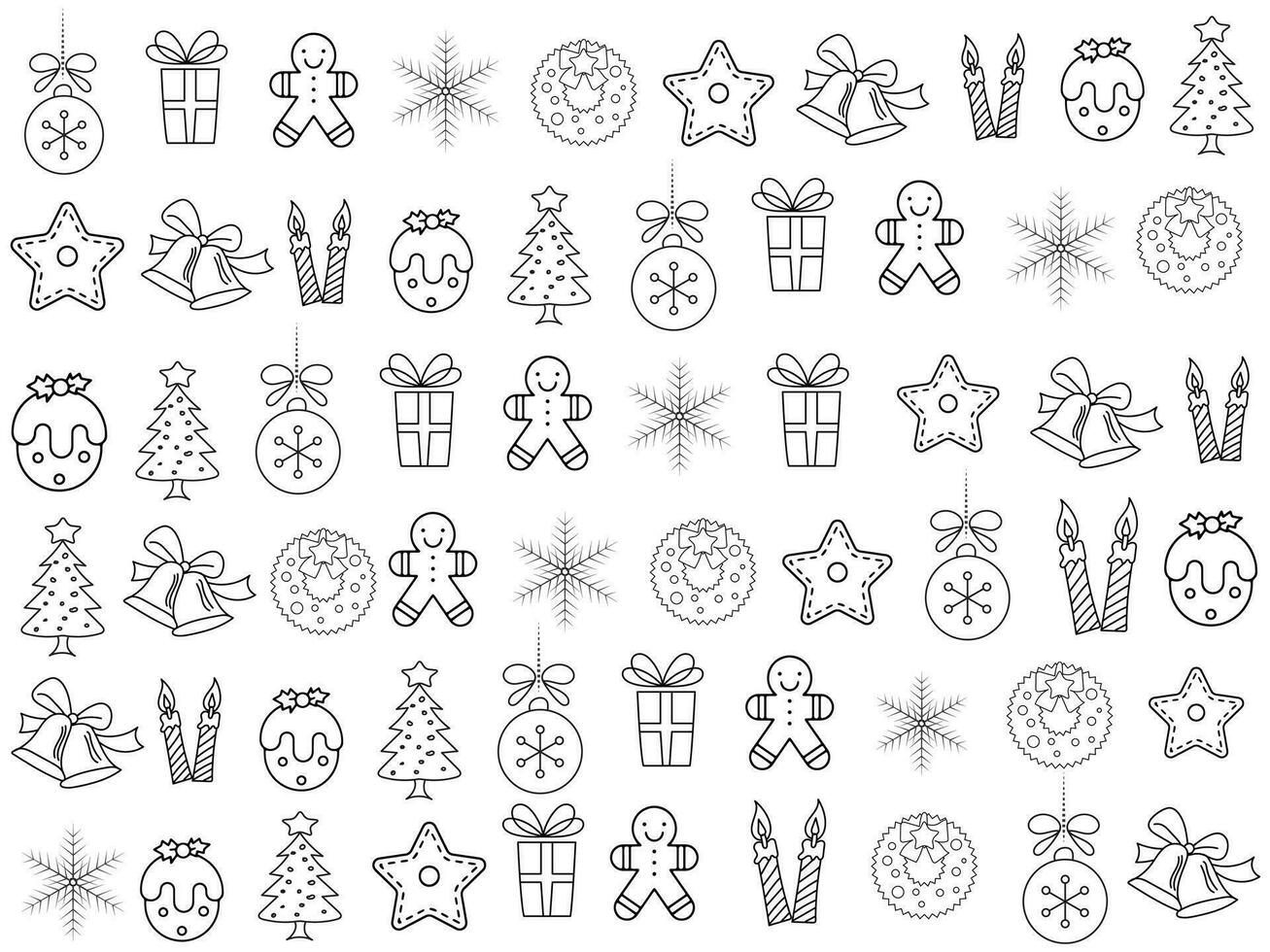 Navidad icono conjunto con copos de nieve, sombreros, estrella, Navidad árbol, pelotas, naranja, calcetín, regalo, bebida y guirnaldas vector íconos para negocio y Días festivos