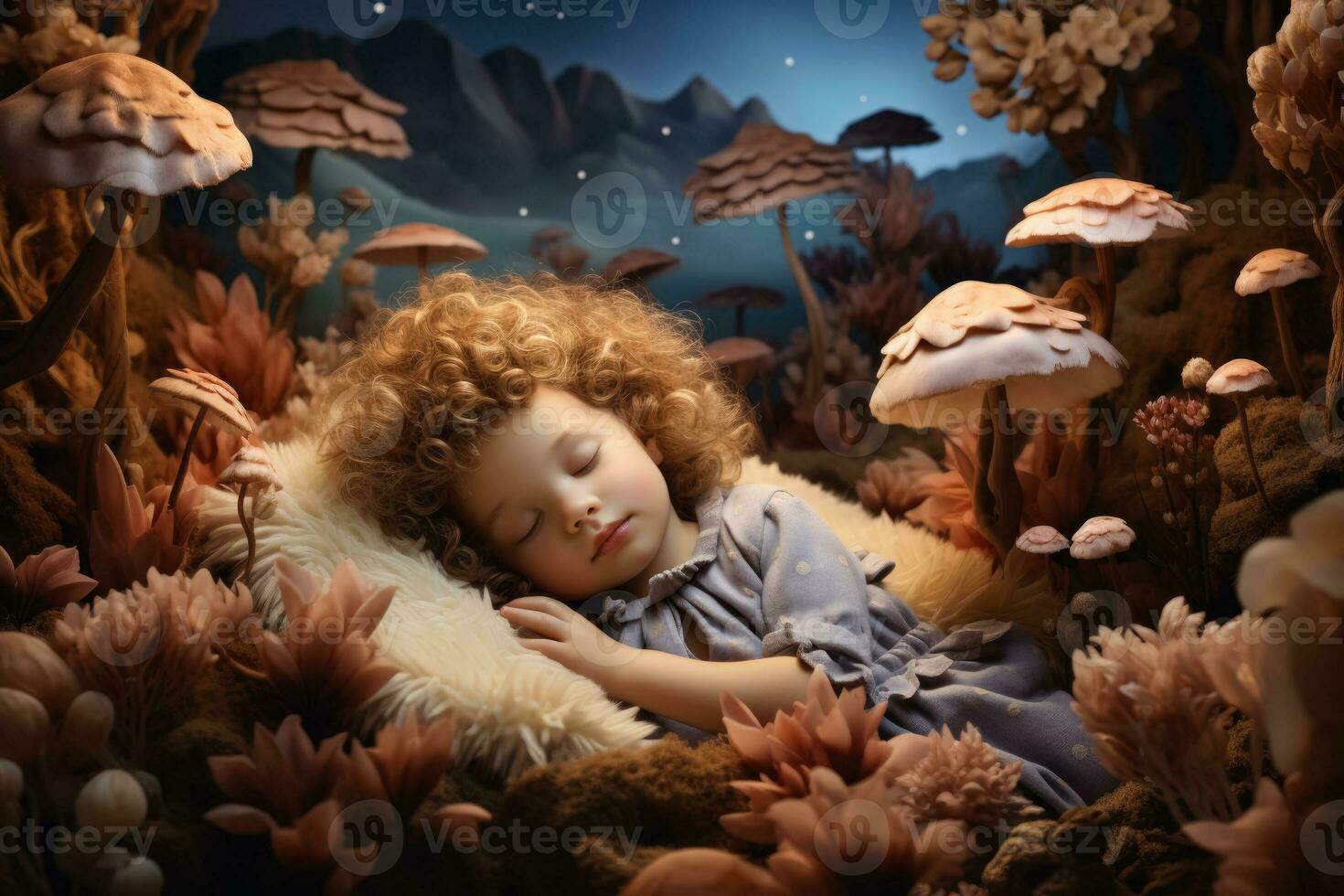 Babies napping on clouds enveloped in magic and whimsical dreamscapes photo