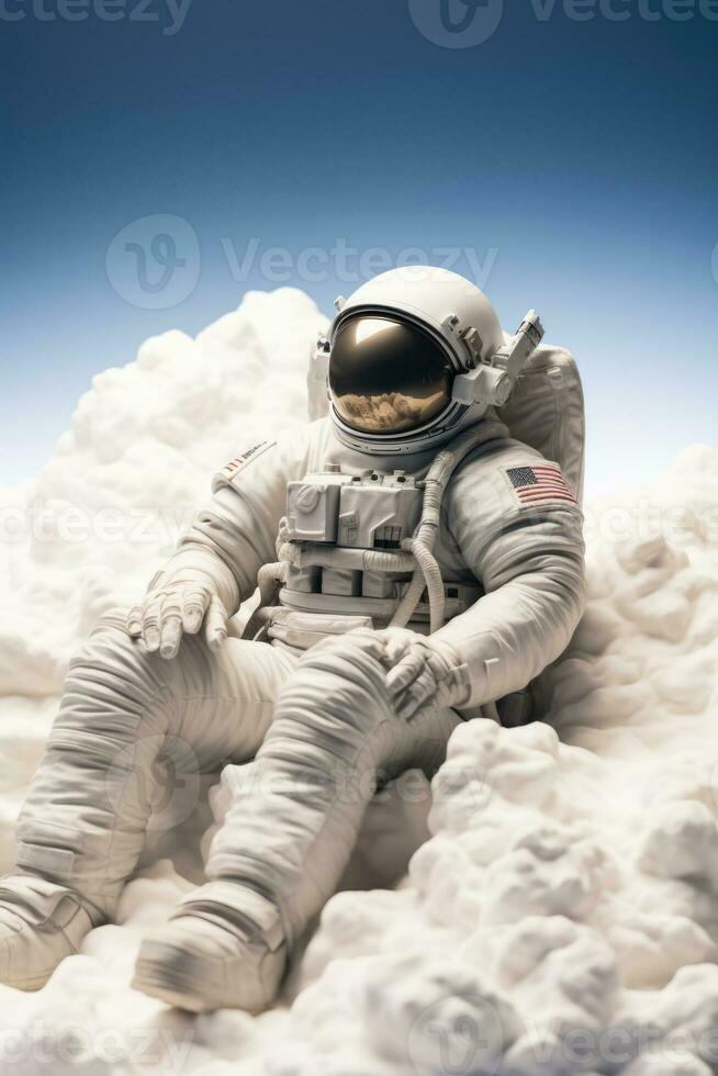 astronauta pacíficamente dormido en un etéreo nube aislado en un blanco antecedentes foto