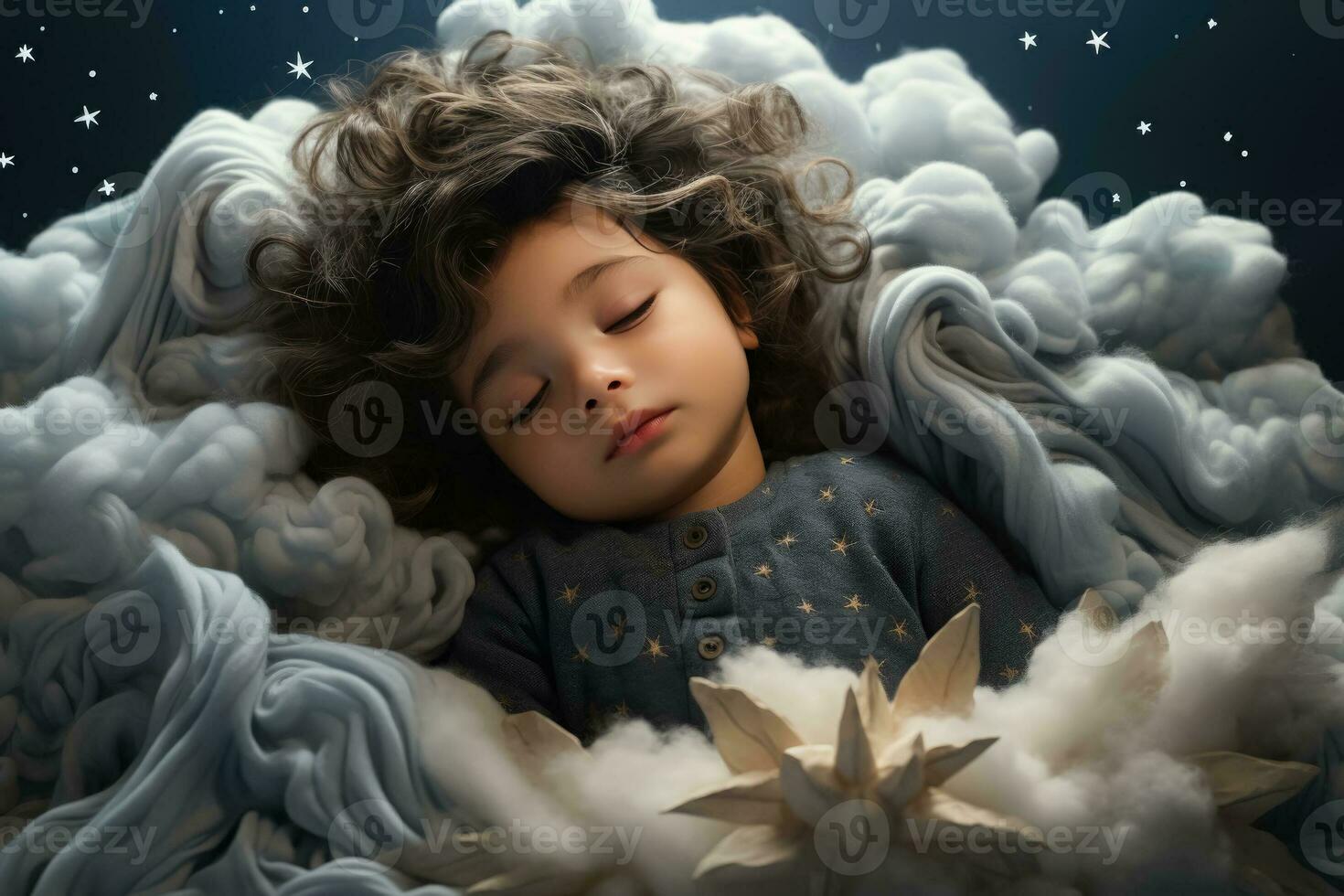Babies napping on clouds enveloped in magic and whimsical dreamscapes photo