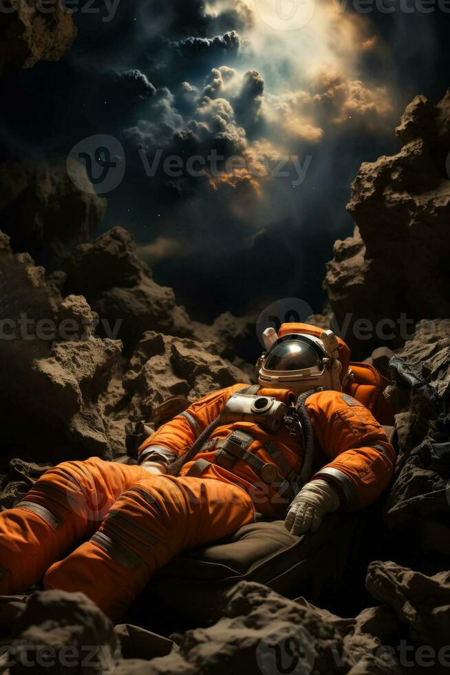 Astronauts sleeping on celestial clouds engulfed in an otherworldly innovative universe photo