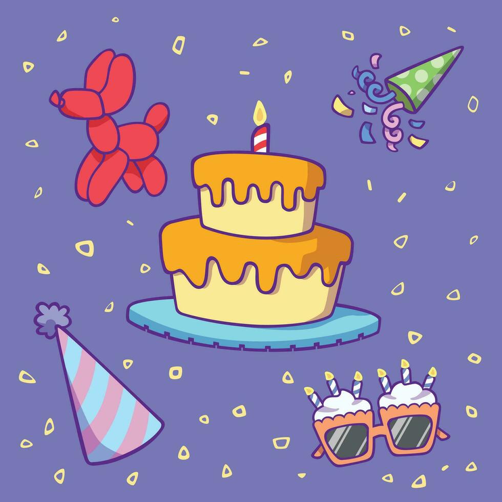 linda cumpleaños fiesta dibujos animados decoración vector