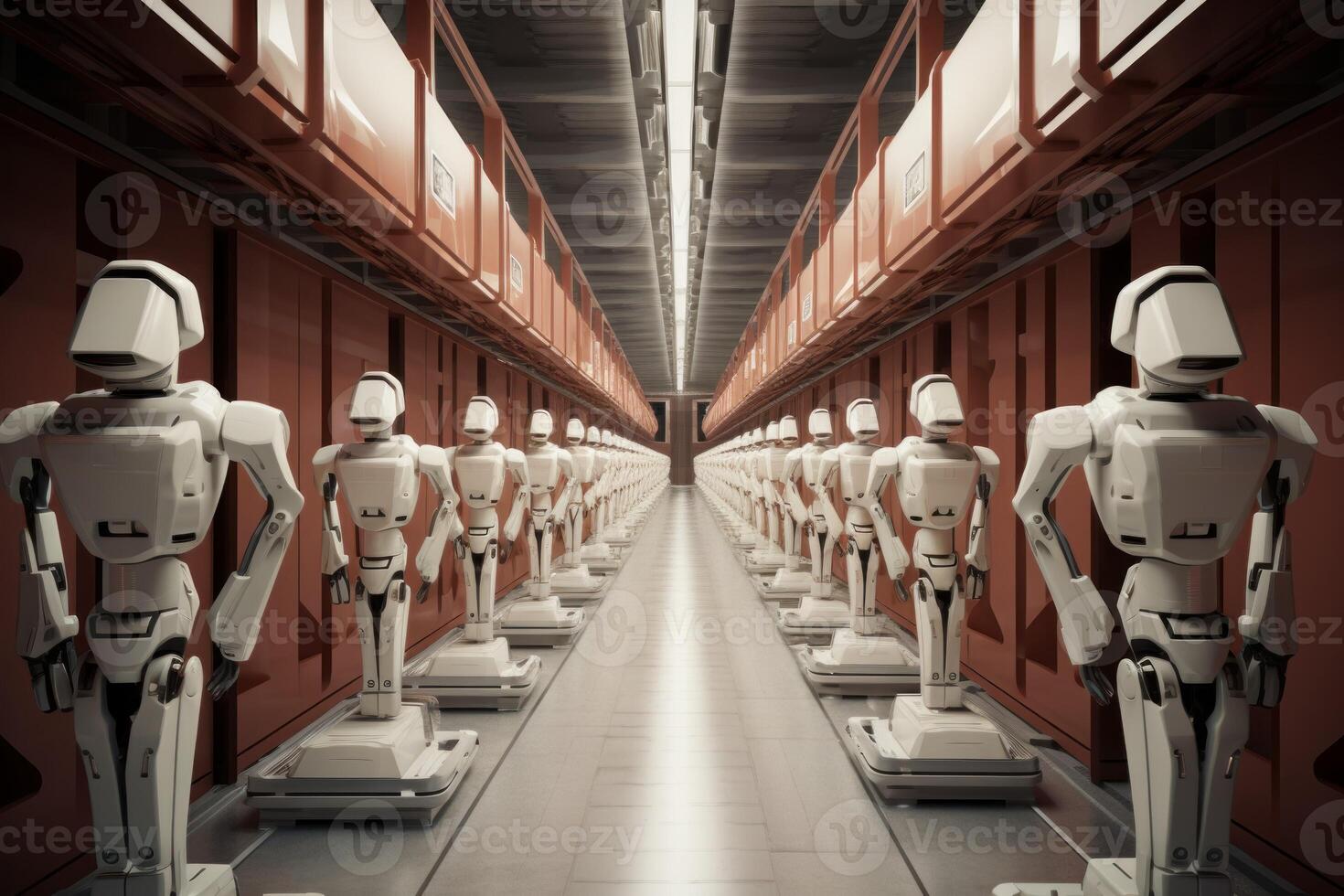 Autonomous Corridor warehouse robot. Generate Ai photo