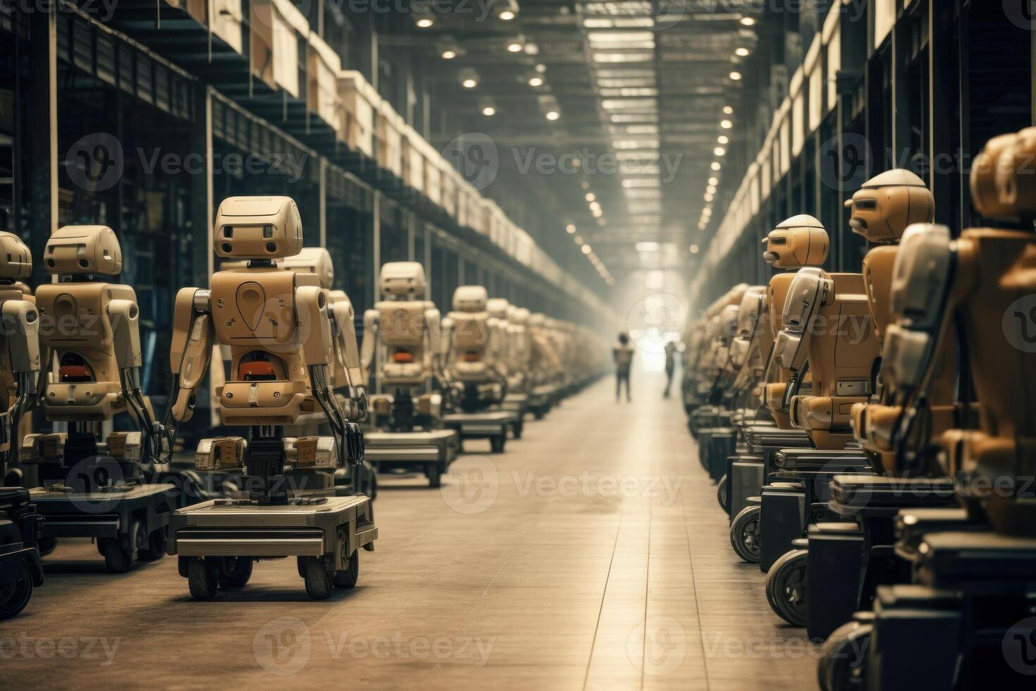 Sturdy Corridor warehouse robot. Generate Ai photo