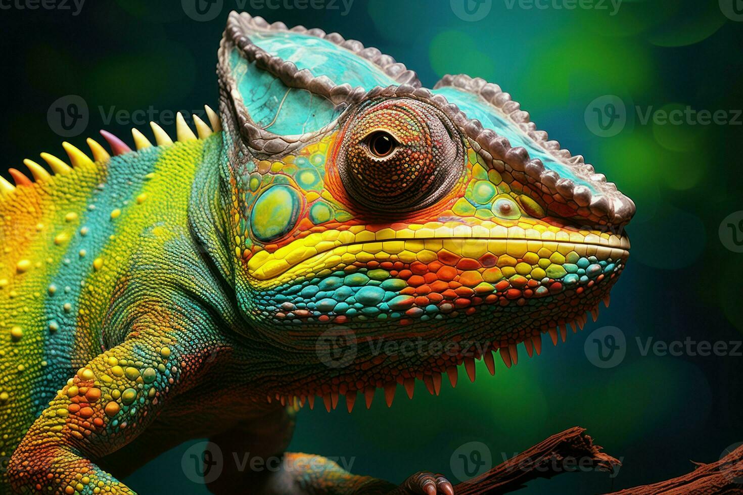 Detailed Green chameleon closeup digital. Generate Ai photo