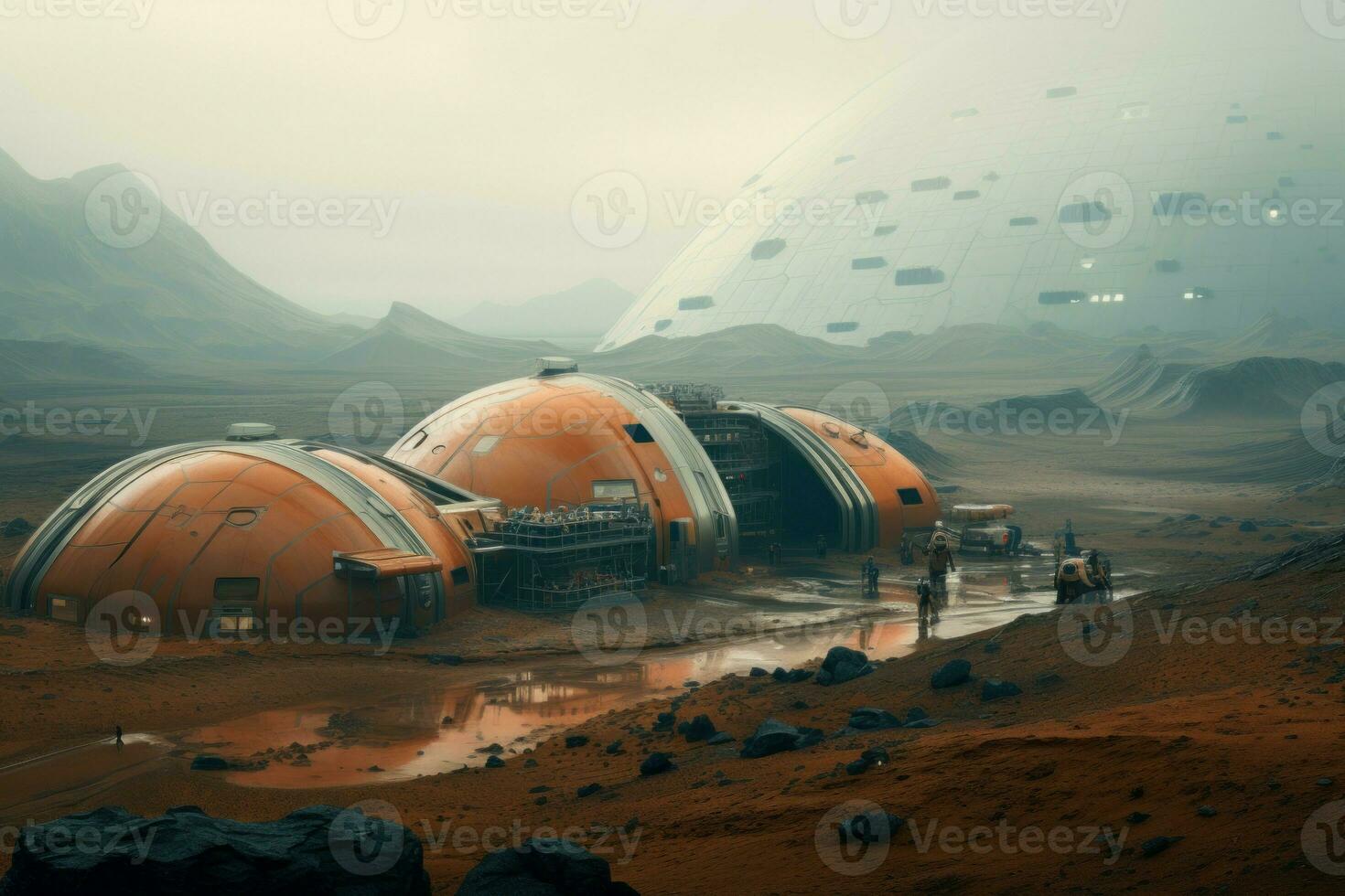 Isolated Colony base Mars. Generate Ai photo