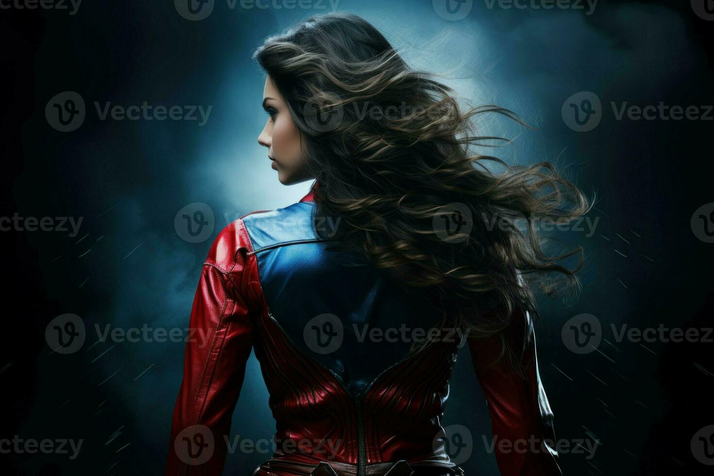 Mysterious Super hero woman night city. Generate Ai photo