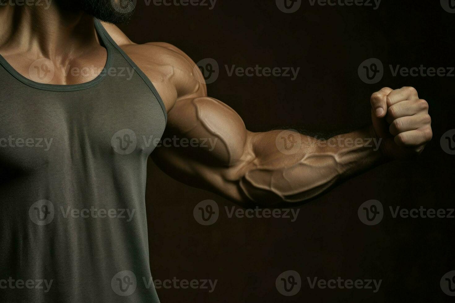 Determined Trainer biceps gym. Generate Ai photo