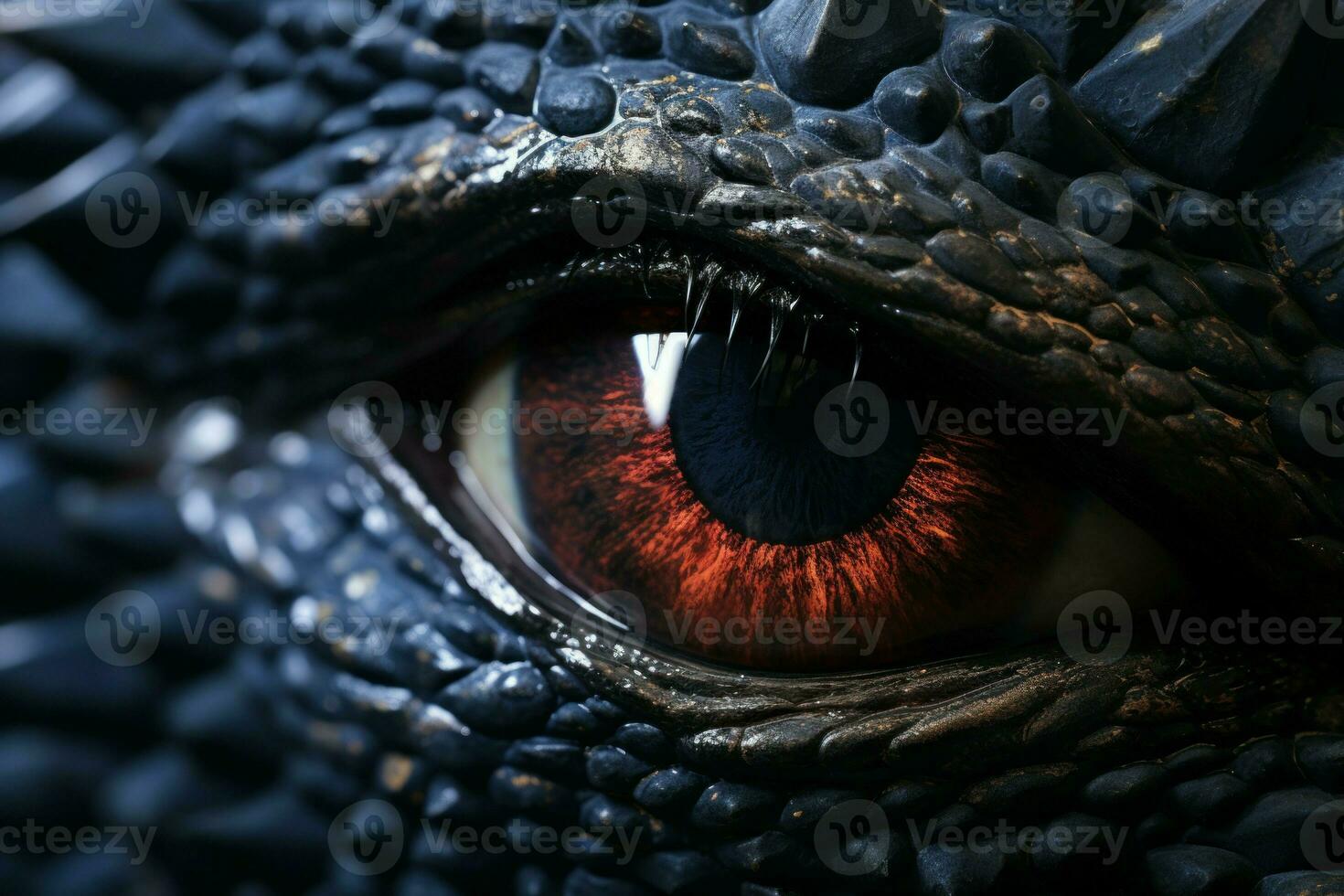 Menacing Black dragon eye. Generate Ai photo