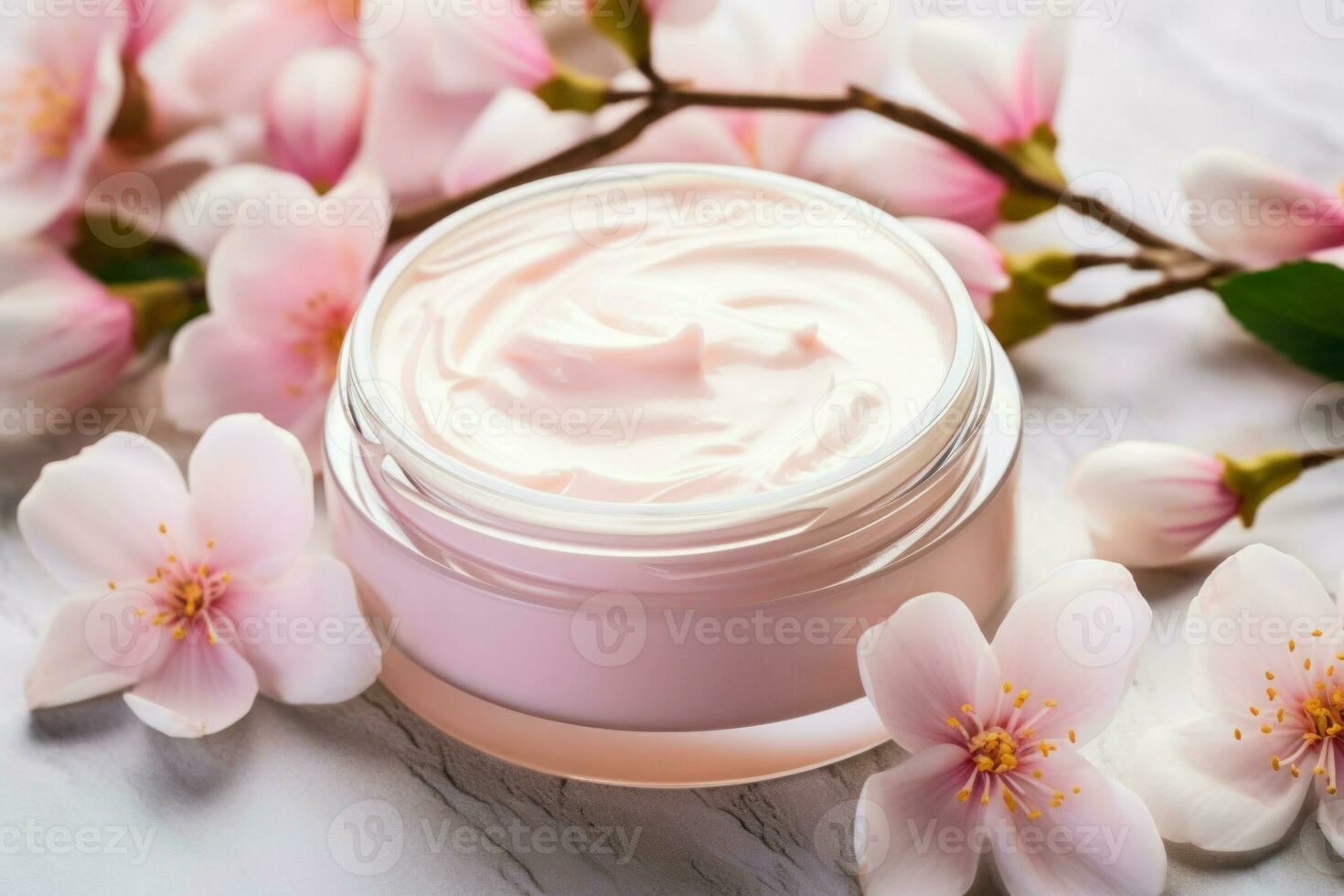 Soft Cosmetic cream pink flowers. Generate Ai photo