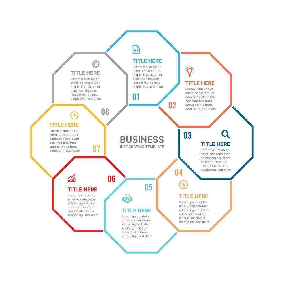 negocio infografía modelo con 8 opciones vector