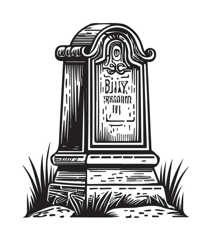 Tombstone graveyard sketch hand drawn in doodle style Vector illustratio