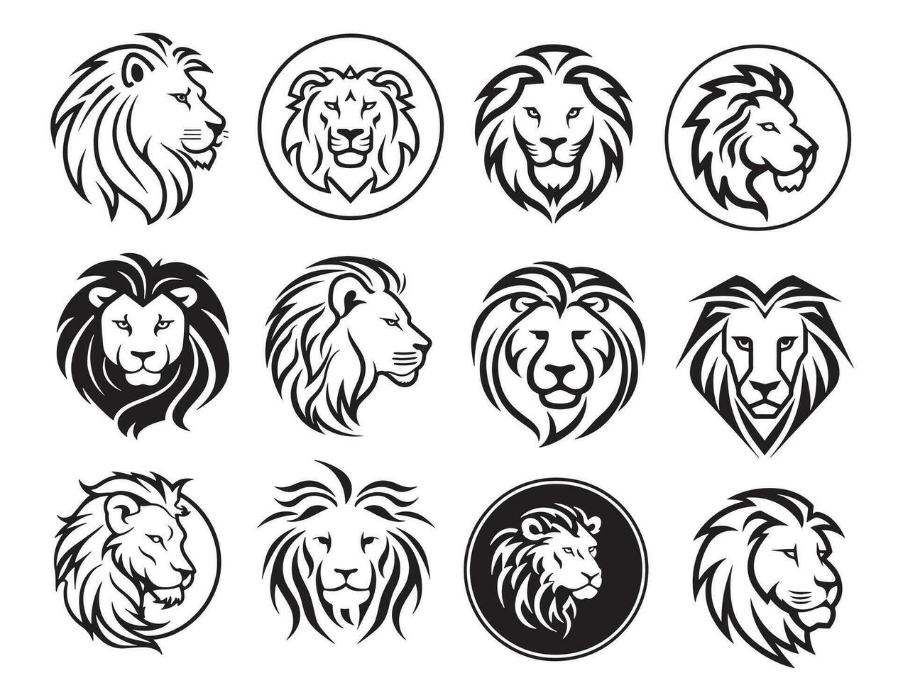 Lion face label set hand drawn sketch Vector illustration