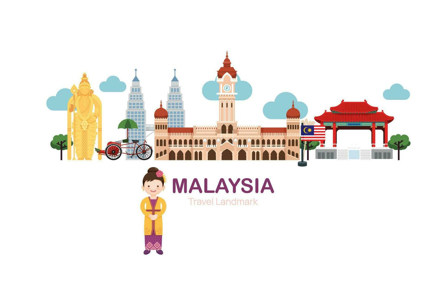 malaysia Travel Elements Landmark.Vector Illustration vector