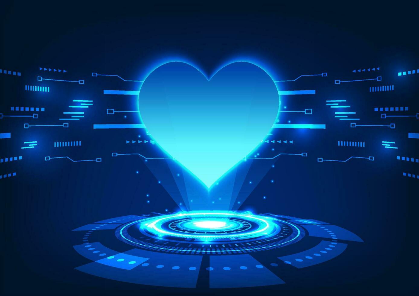Medical technology that projects a hologram of the heart Technology combined with medicine to reach internal organs for diagnosis and treatment. The heart is placed on a technology circle vector